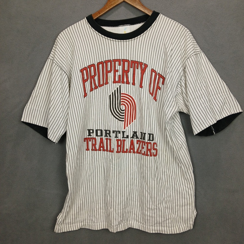 Jostens NBA Portland Trail Blazers T Shirt Mens Large White Black Single Stitch